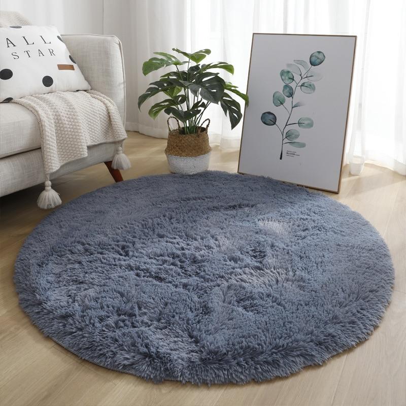 Area Colorful Shaggy Round Rug - Light Grey - Area Collections