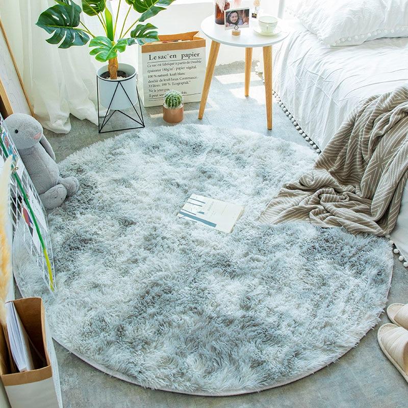 Area Colorful Shaggy Round Rug - Light Grey - Area Collections