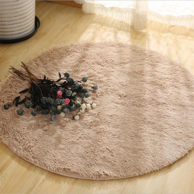 Area Colorful Shaggy Round Rug - Light Tan - Area Collections