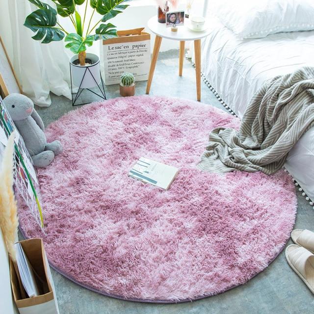 Area Colorful Shaggy Round Rug - Pink - Area Collections