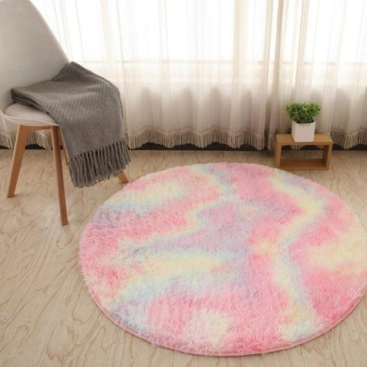 Area Colorful Shaggy Round Rug - Rainbow - Area Collections