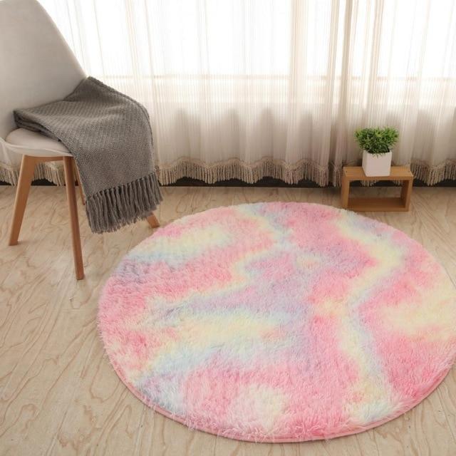 Area Colorful Shaggy Round Rug - Rainbow - Area Collections