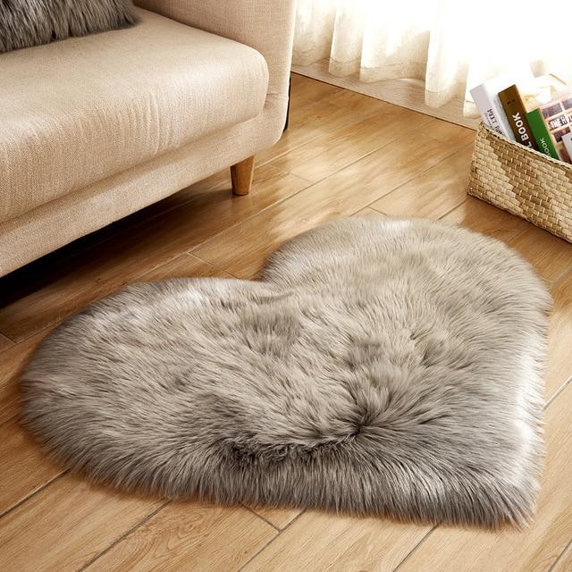 Area Heart Faux Sheepskin Rug - Gray - Area Collections