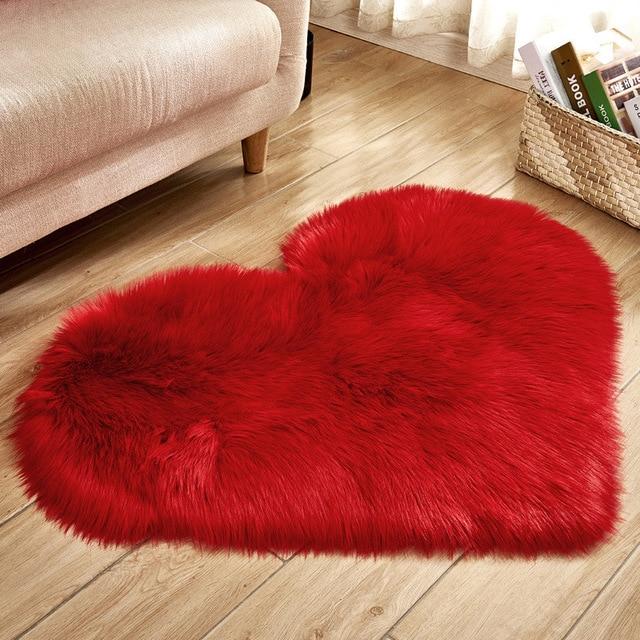 Area Heart Faux Sheepskin Rug - Red - Area Collections