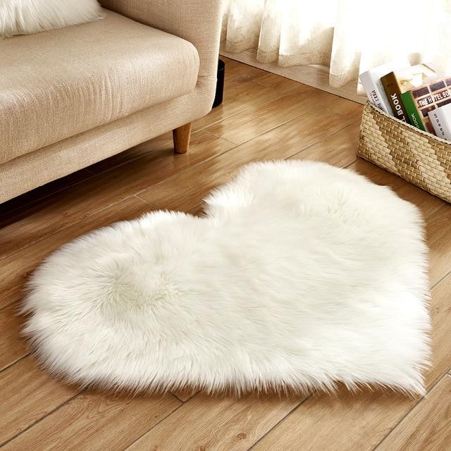 Area Heart Faux Sheepskin Rug - White - Area Collections