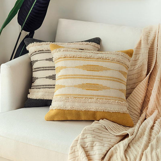 Mustard Gray Tufted Pillow - Area Collections