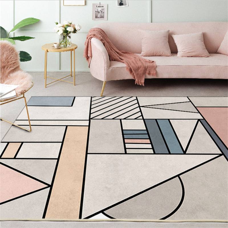 Nordic Geometric Gray Pink Pattern Rug - Area Collections