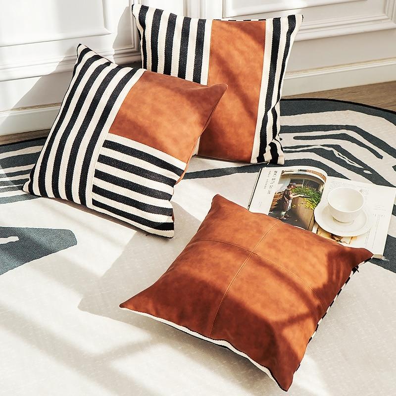 Stripes Faux Leather Pillow - Area Collections