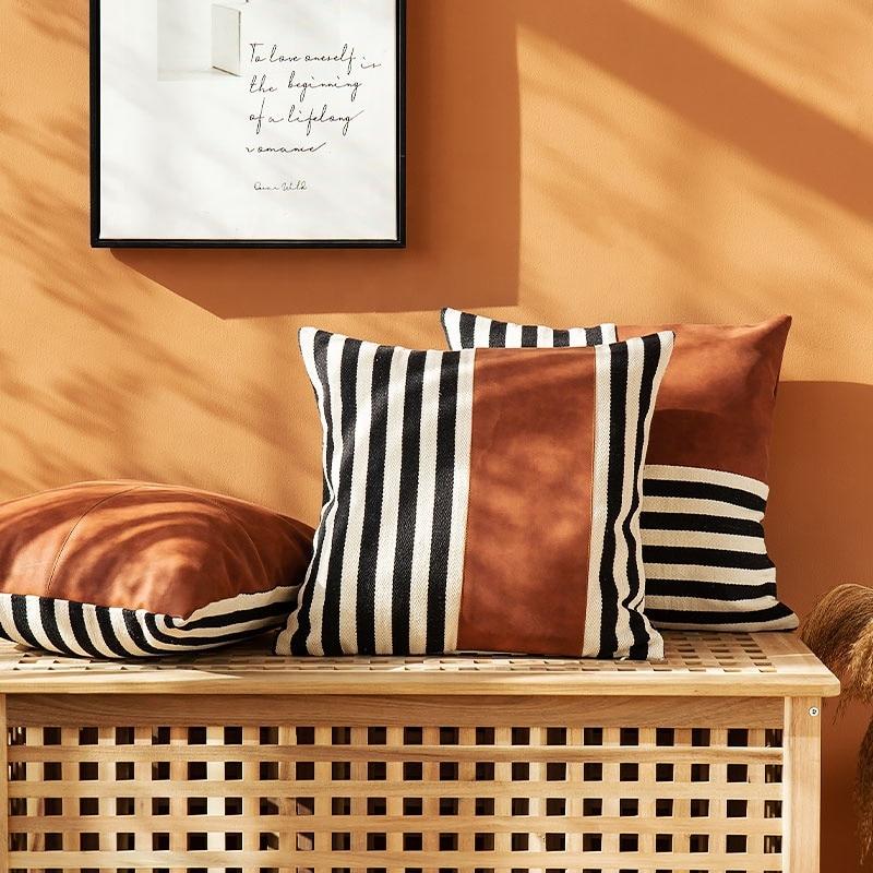 Stripes Faux Leather Pillow - Area Collections