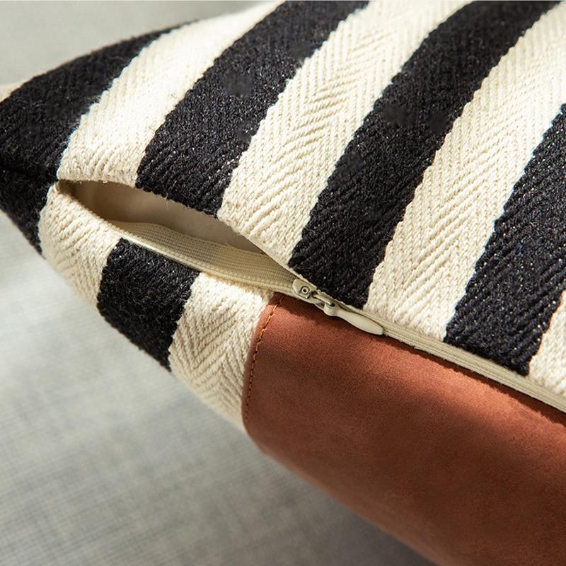 Black & White Stripes Faux Leather Bolster Cushion with Cushion Filler Pad