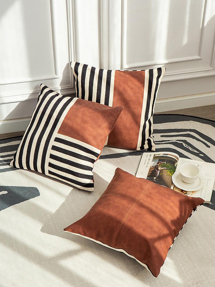 Stripes Faux Leather Pillow - Area Collections