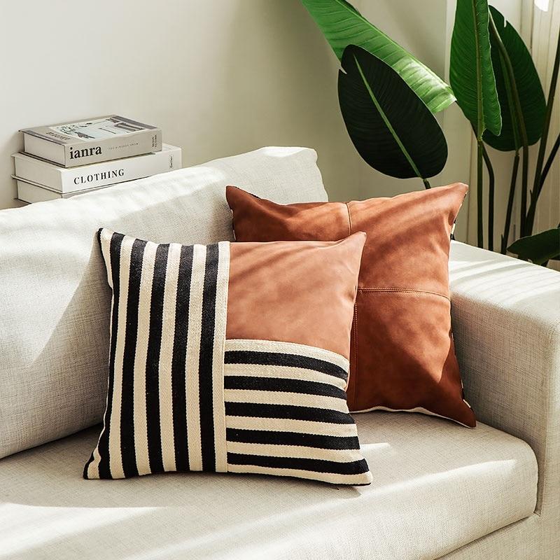 Stripes Faux Leather Pillow - Area Collections