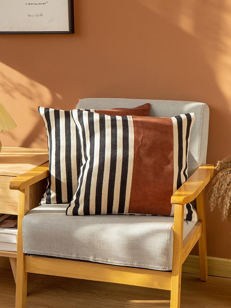 Stripes Faux Leather Pillow - Area Collections