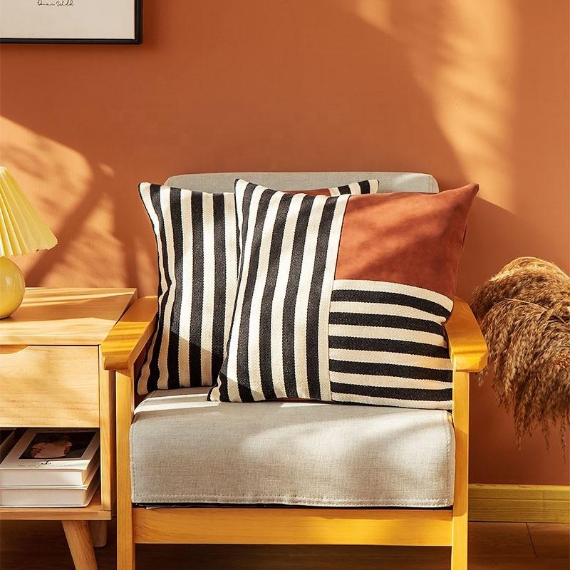 Stripes Faux Leather Pillow - Area Collections