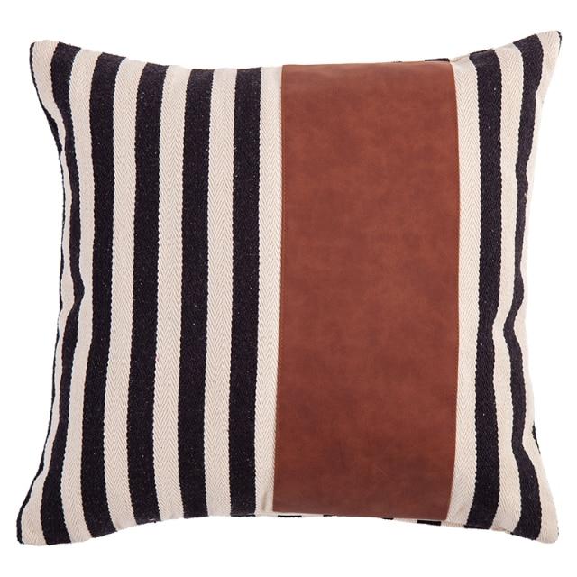 SR-HOME Striped Faux Leather/cotton Pillow Cover